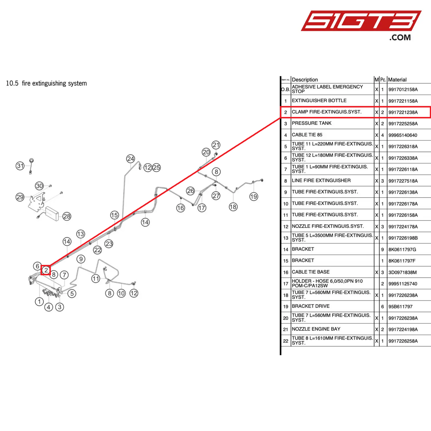 CLAMP FIRE-EXTINGUIS.SYST. - 9917221238A [PORSCHE 911 GT3 Cup Type 991 (GEN 2)]