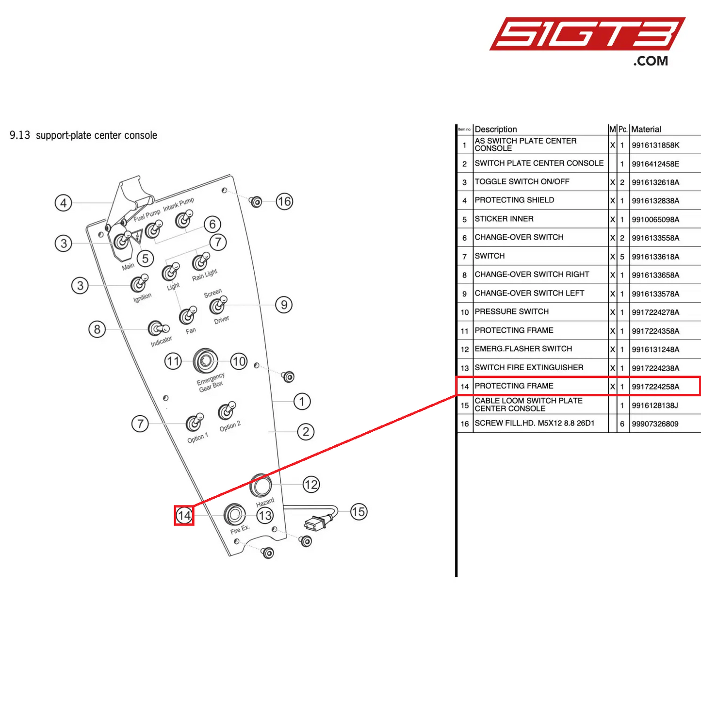 PROTECTING FRAME - 9917224258A [PORSCHE 911 GT3 Cup Type 991 (GEN 2)]