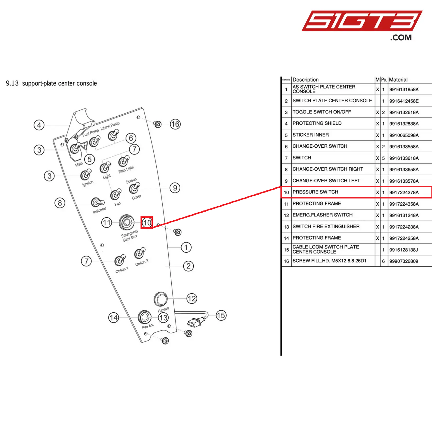 PRESSURE SWITCH - 9917224278A [PORSCHE 911 GT3 Cup Type 991 (GEN 2)]