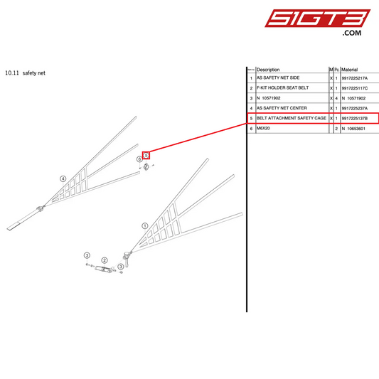 BELT ATTACHMENT SAFETY CAGE - 9917225137B [PORSCHE 991.1 GT3 R]