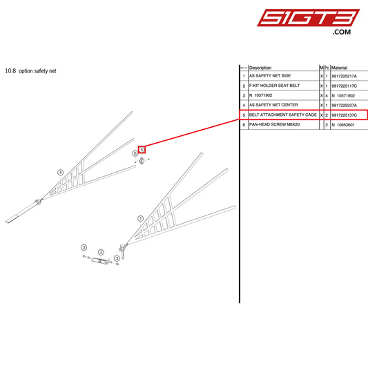BELT ATTACHMENT SAFETY CAGE - 9917225137C [PORSCHE 991.2 GT3 Cup]