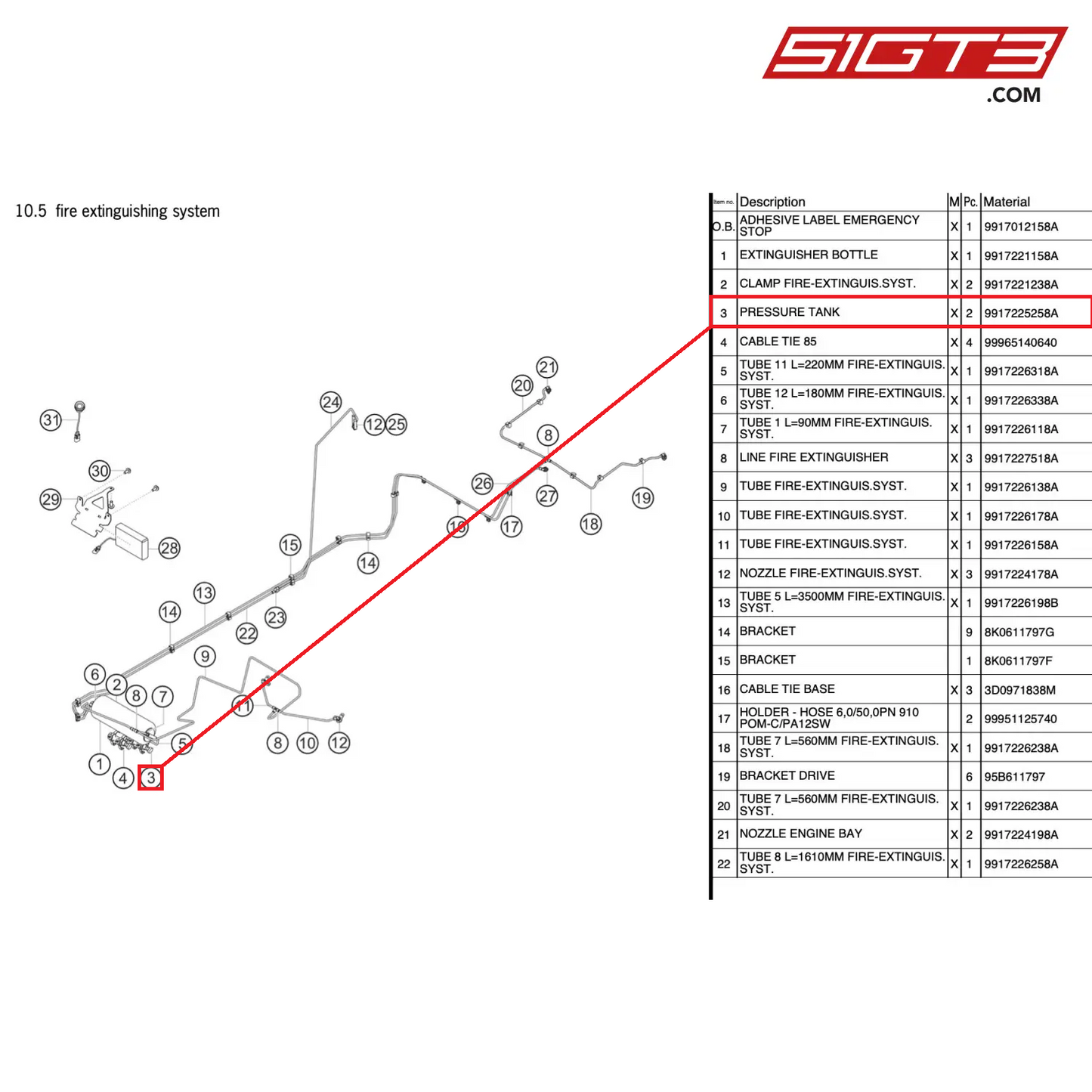 PRESSURE TANK - 9917225258A [PORSCHE 911 GT3 Cup Type 991 (GEN 2)]