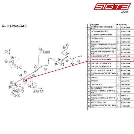 TUBE FIRE-EXTINGUIS.SYST. - 9917226138A [PORSCHE 991.2 GT3 Cup]
