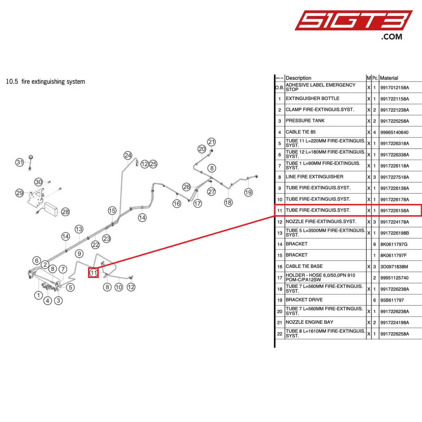 TUBE FIRE-EXTINGUIS.SYST. - 9917226158A [PORSCHE 911 GT3 Cup Type 991 (GEN 2)]