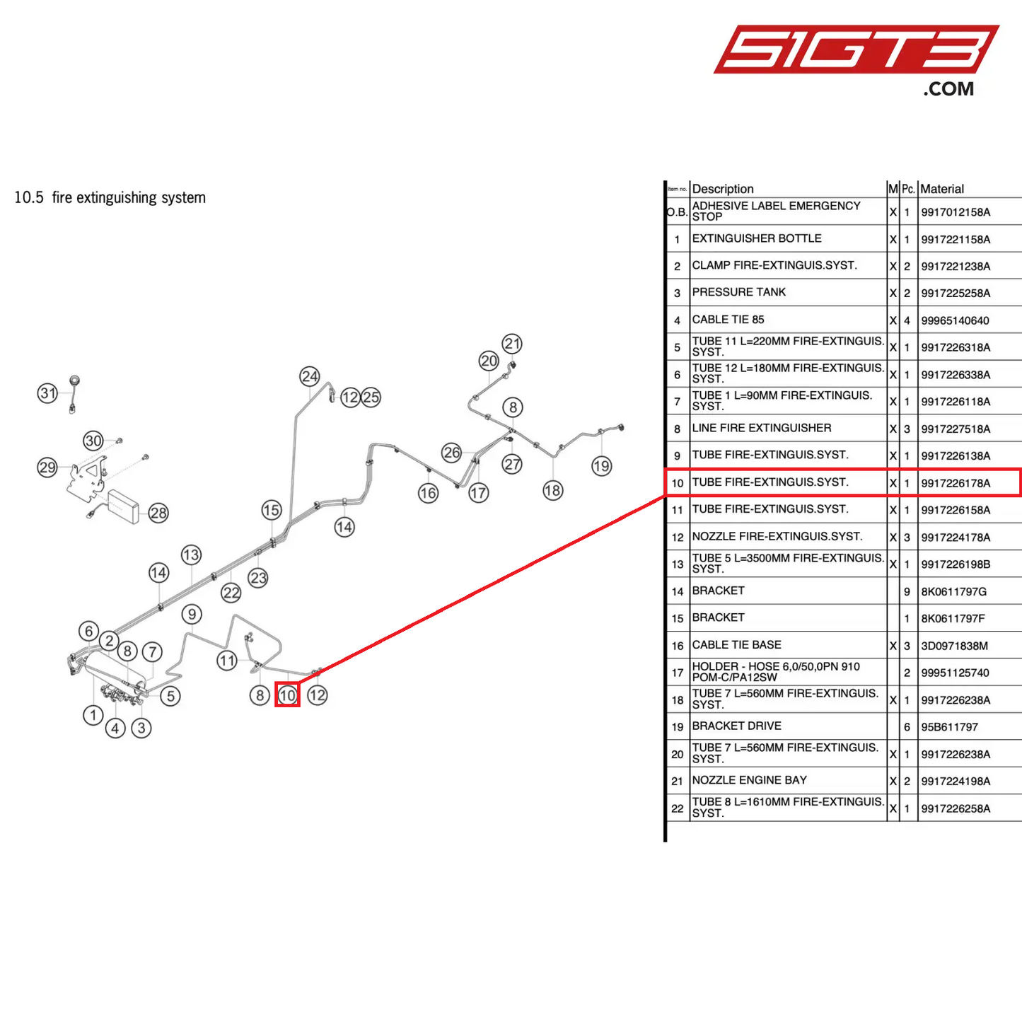 TUBE FIRE-EXTINGUIS.SYST. - 9917226178A [PORSCHE 911 GT3 Cup Type 991 (GEN 2)]