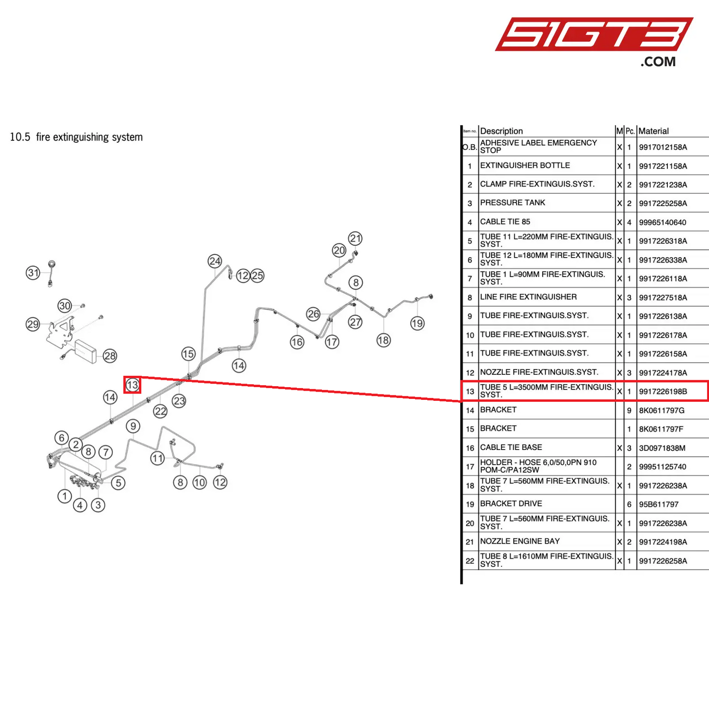 TUBE 5 L=3500MM FIRE-EXTINGUIS.SYST. - 9917226198B [PORSCHE 911 GT3 Cup Type 991 (GEN 2)]