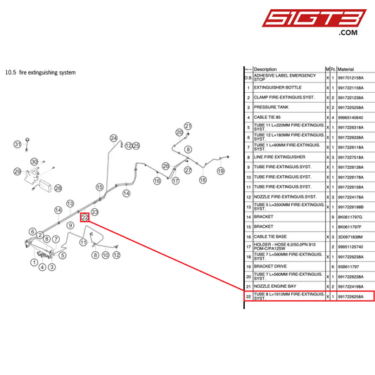TUBE 8 L=1610MM FIRE-EXTINGUIS.SYST. - 9917226258A [PORSCHE 991.2 GT3 Cup]