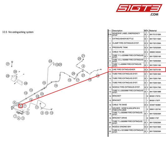 LINE FIRE EXTINGUISHER - 9917227518A [PORSCHE 991.2 GT3 Cup]