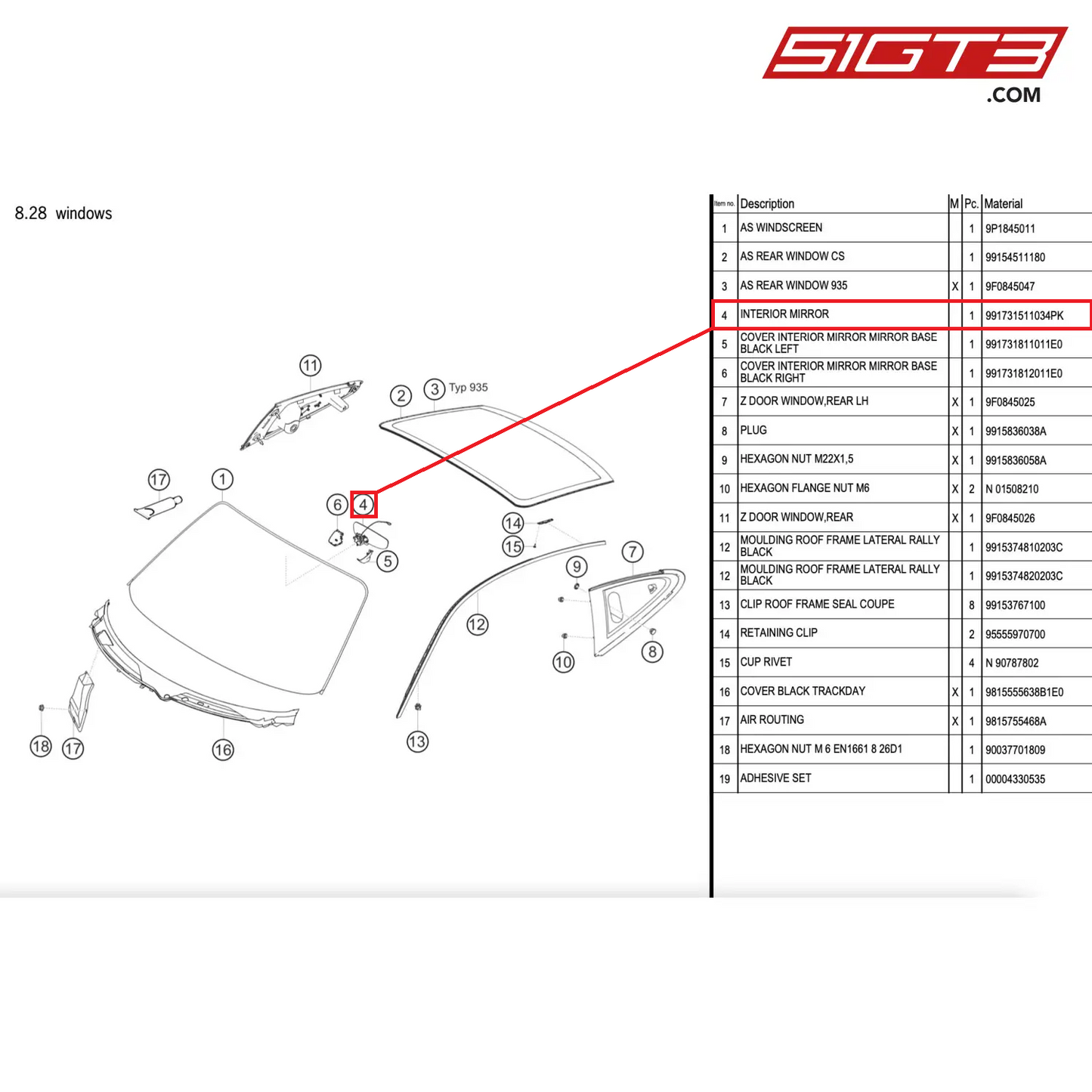 INTERIOR MIRROR - 991731511034PK [PORSCHE 911 GT2 RS Clubsport]