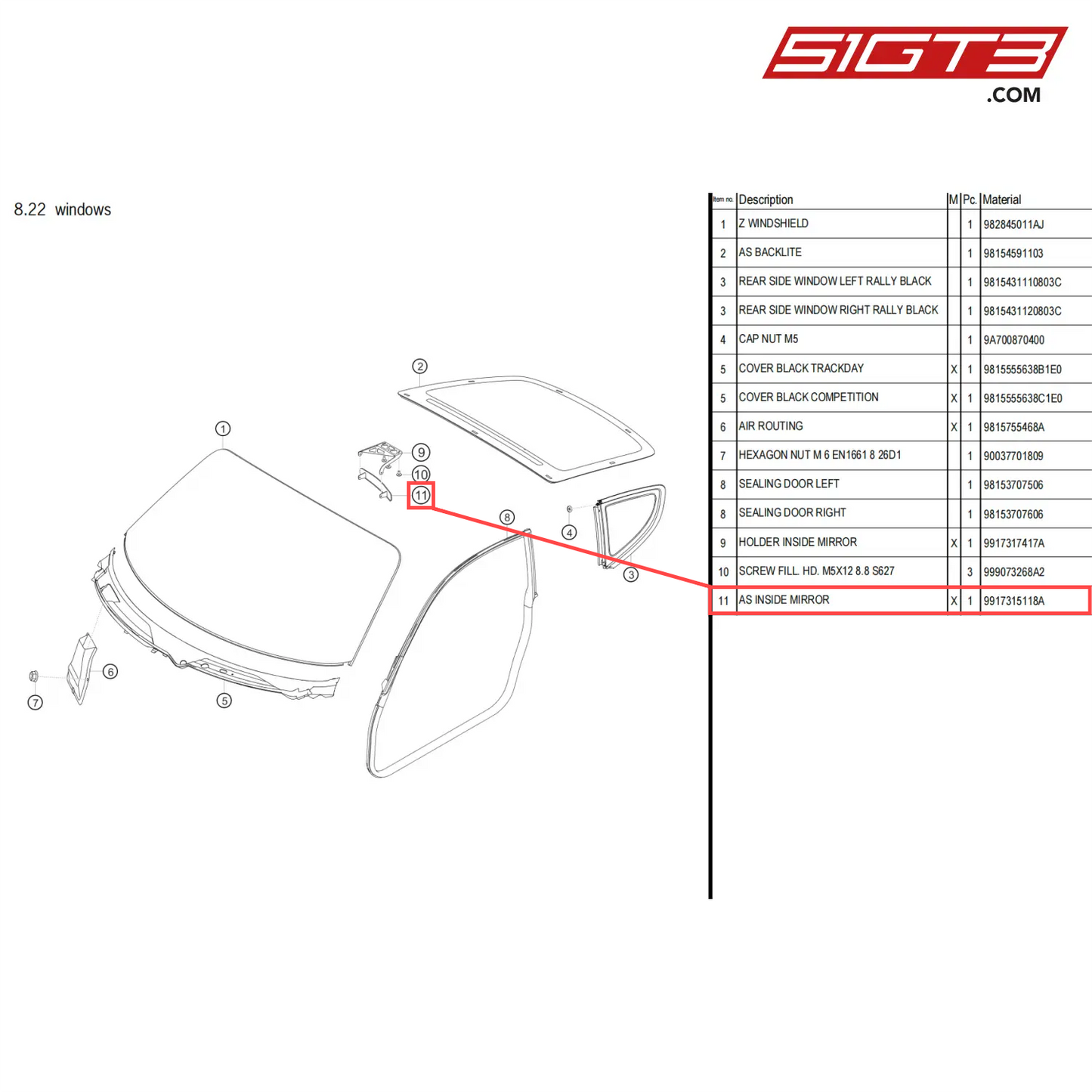 AS INSIDE MIRROR - 9917315118A [PORSCHE 718 Cayman GT4 Clubsport]