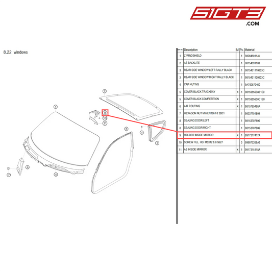 HOLDER INSIDE MIRROR - 9917317417A [PORSCHE 718 Cayman GT4 Clubsport]