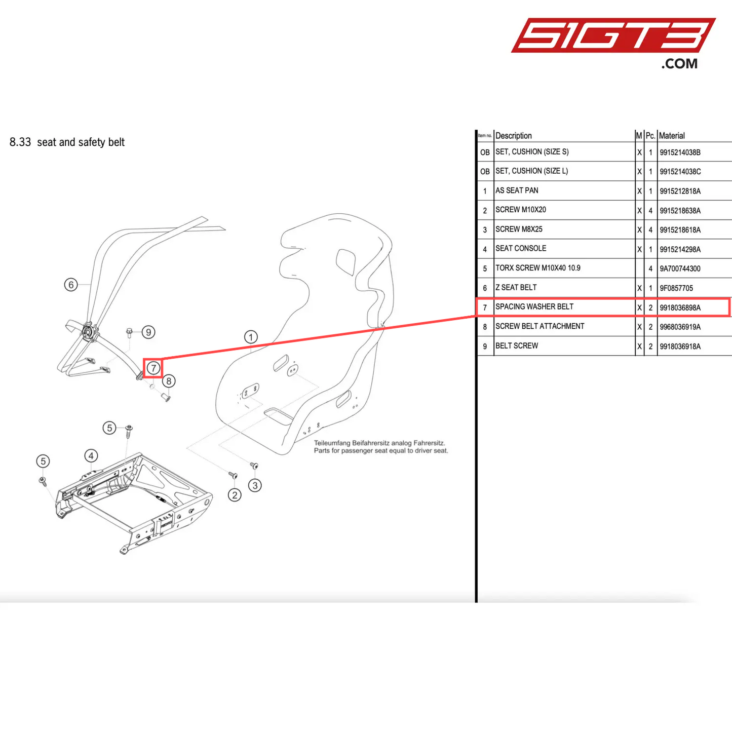 SPACING WASHER BELT - 9918036898A [PORSCHE 911 GT2 RS Clubsport]