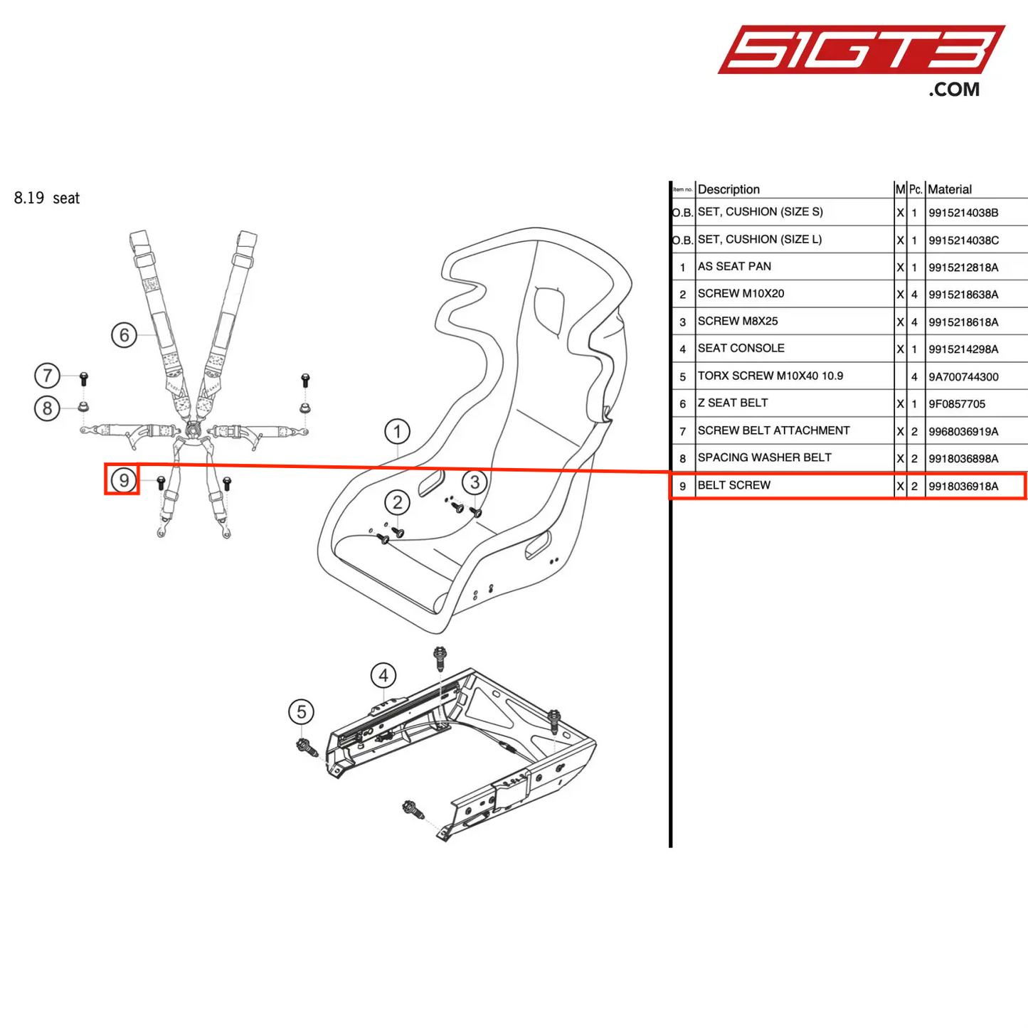 BELT SCREW - 9918036918A [PORSCHE 911 GT3 Cup Type 991 (GEN 2)]