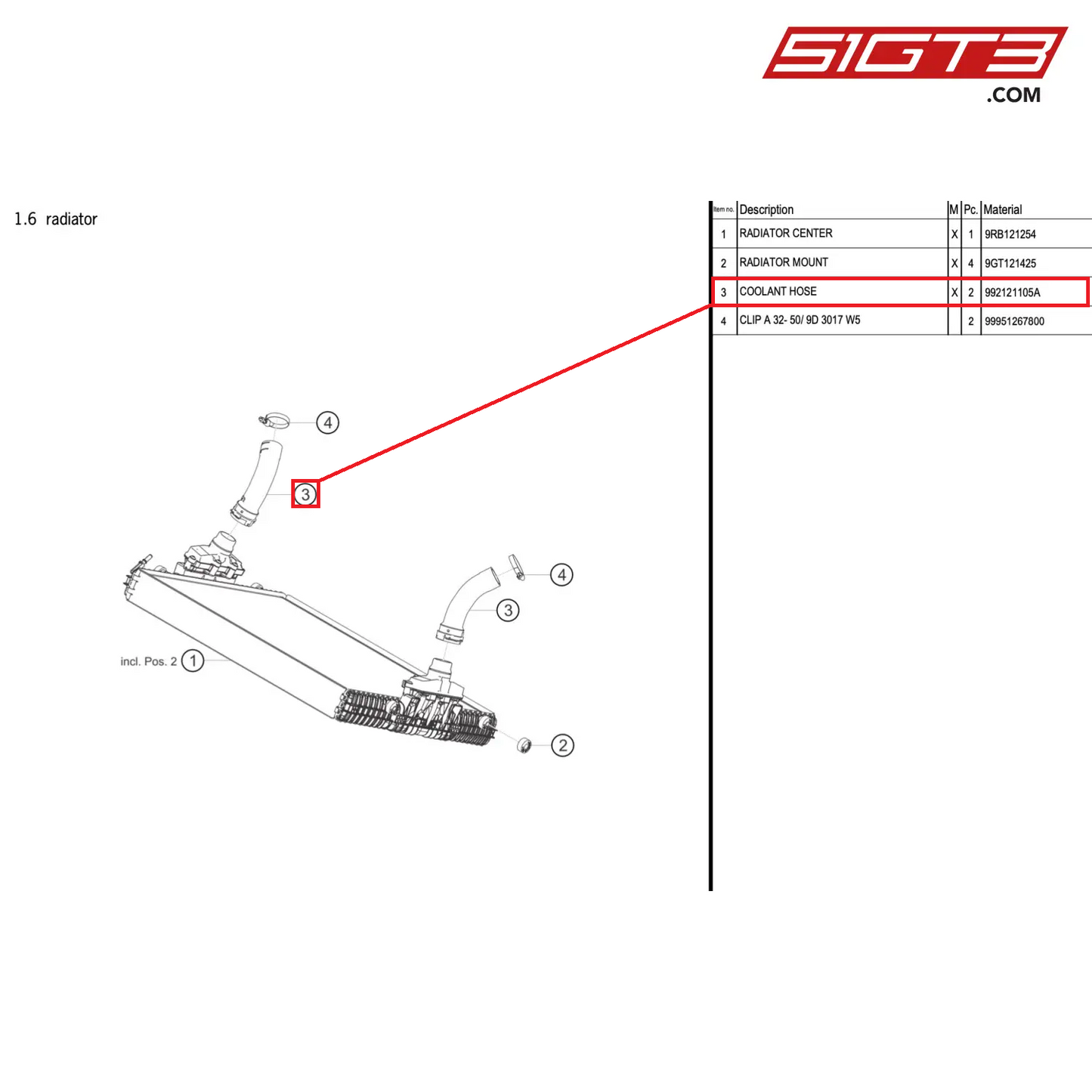 COOLANT HOSE - 992121105A [PORSCHE 911 GT3 R Type 992 (GEN 1)]