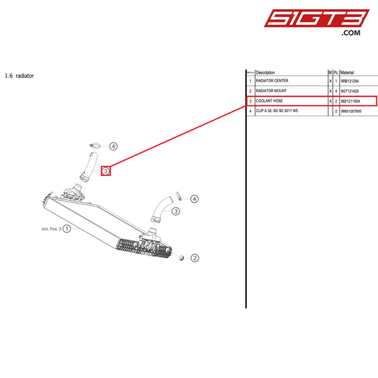 COOLANT HOSE - 992121105A [PORSCHE 992.1 GT3 R]