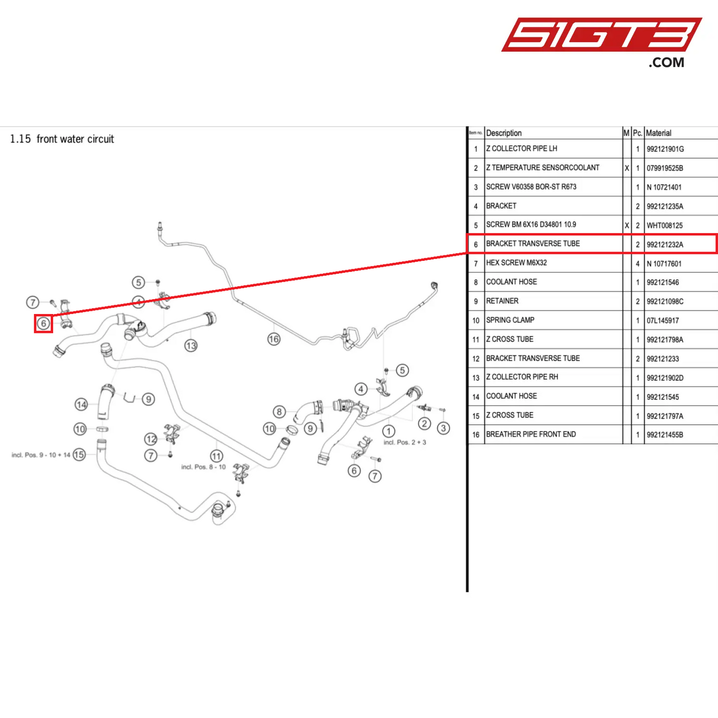 BRACKET TRANSVERSE TUBE - 992121232A [PORSCHE 992.1 GT3 Cup]