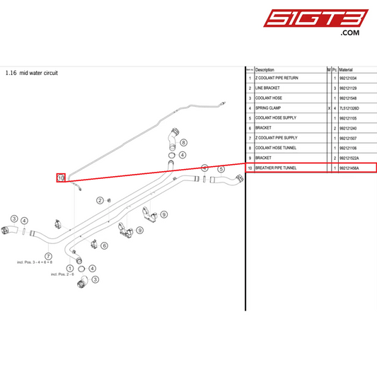 ブリーザーパイプトンネル - 992121456A [ポルシェ 992.1 GT3 カップ]