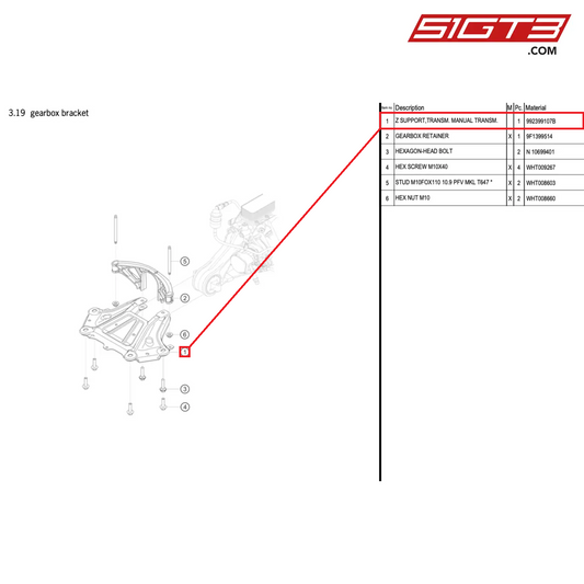 Z SUPPORT,TRANSM. MANUAL TRANSM. - 992399107B [PORSCHE 992.1 GT3 Cup]