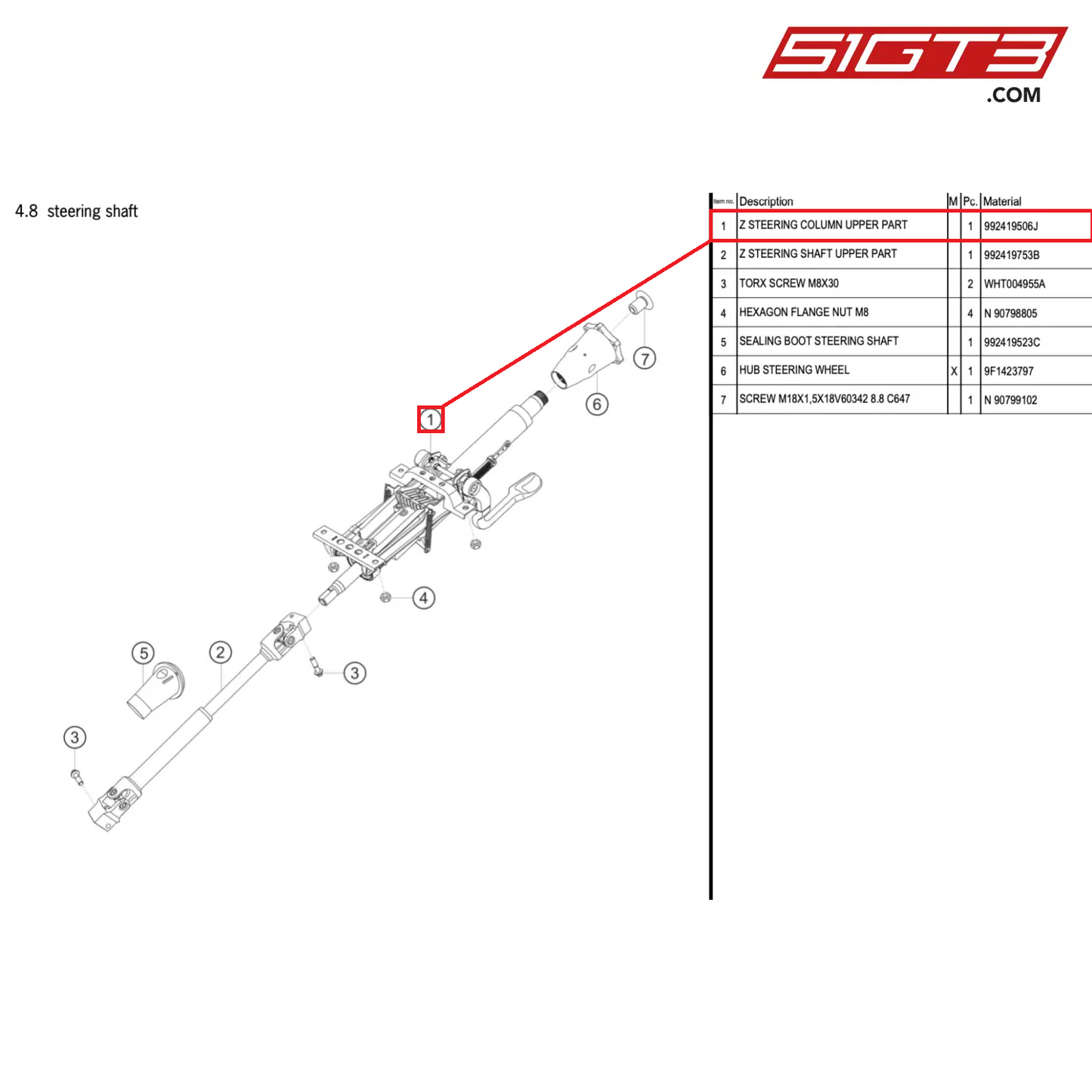 Z STEERING COLUMN UPPER PART - 992419506J [PORSCHE 911 GT3 Cup Type 992]