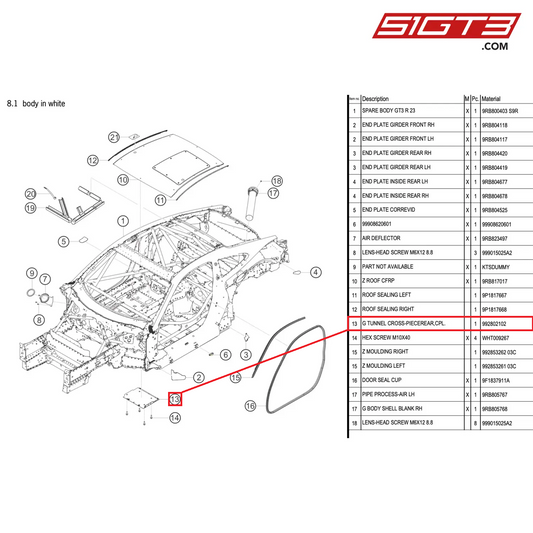 G TUNNEL CROSS-PIECEREAR,CPL. - 992802102 [PORSCHE 992.1 GT3 R]