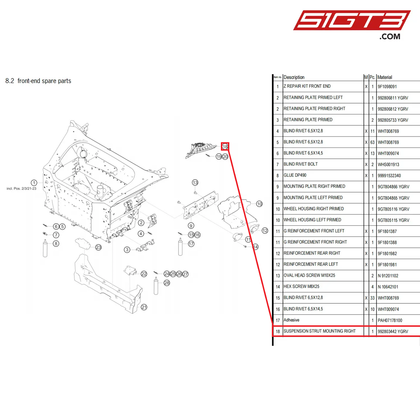 SUSPENSION STRUT MOUNTING RIGHT - 992803442 YGRV [PORSCHE 992.1 GT3 Cup]