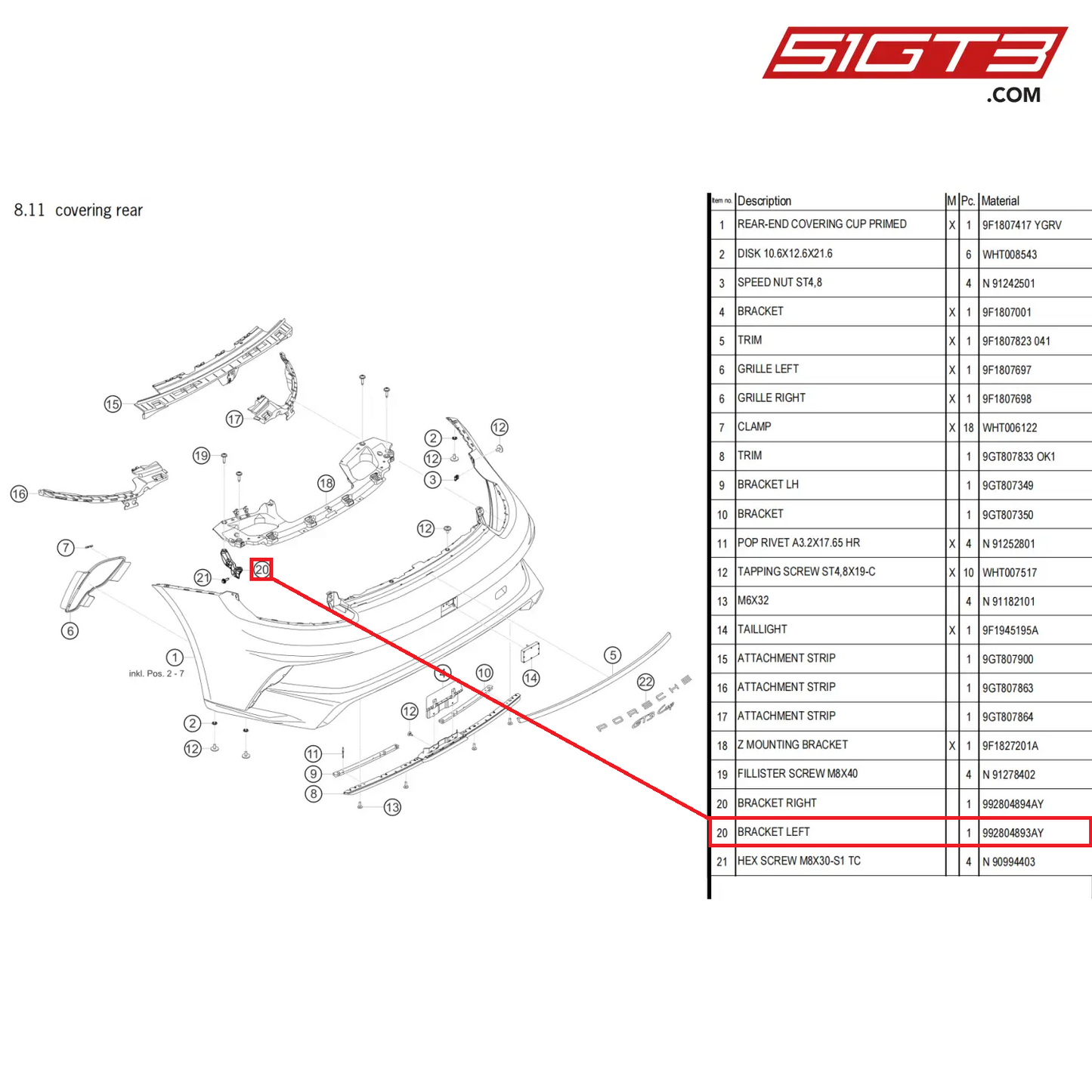 BRACKET LEFT - 992804893AY [PORSCHE 911 GT3 Cup Type 992]