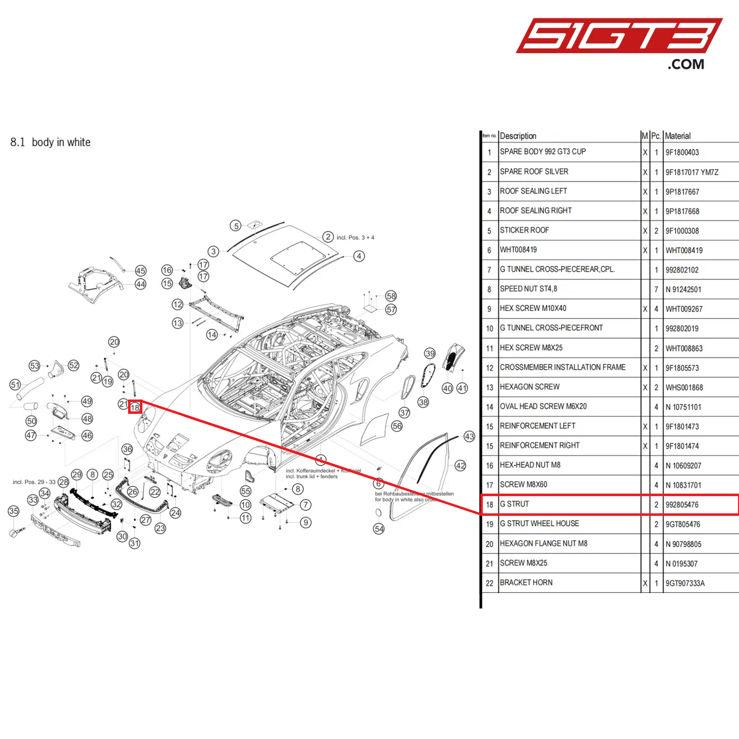 G STRUT - 992805476 [PORSCHE 911 GT3 Cup Type 992]