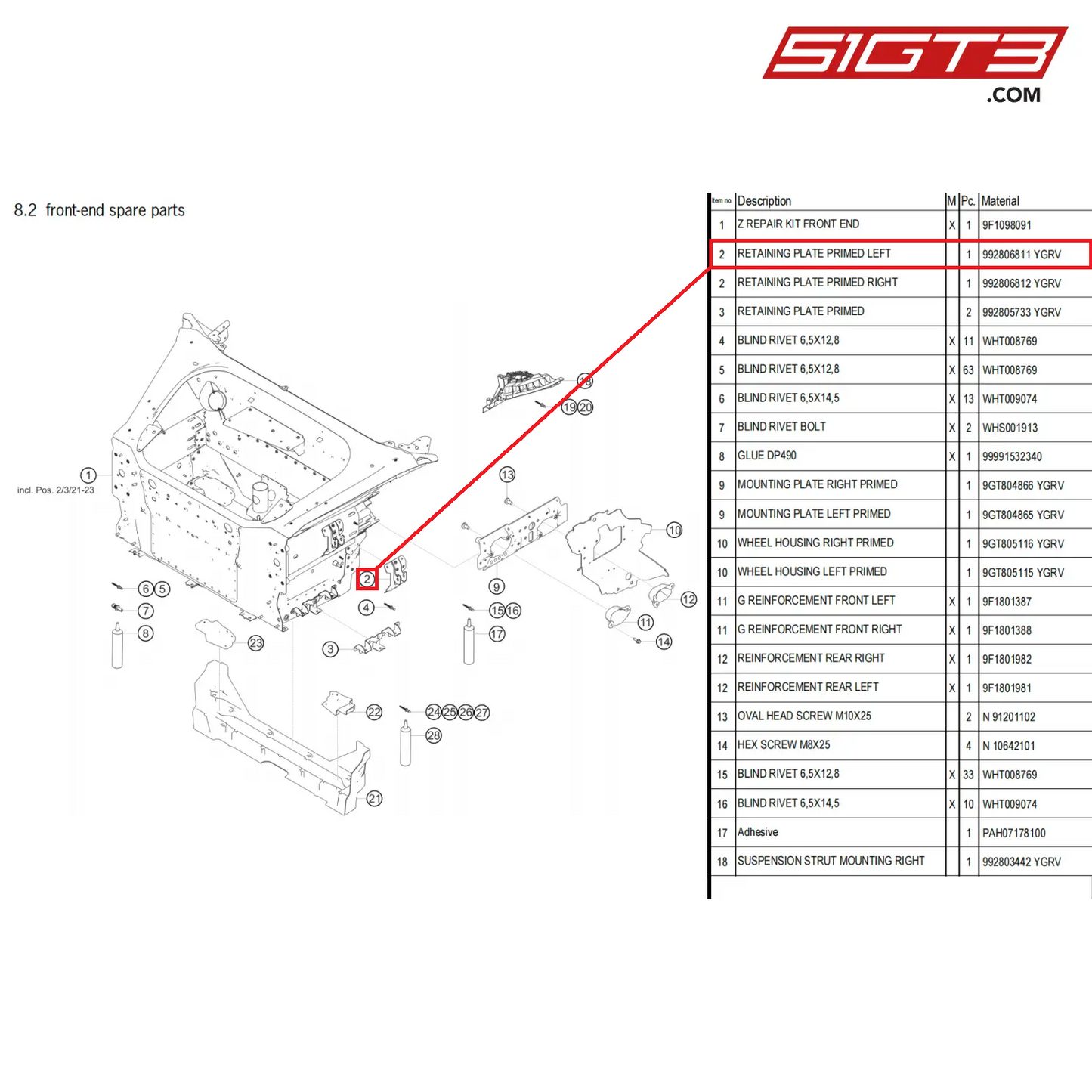 RETAINING PLATE PRIMED LEFT - 992806811 YGRV [PORSCHE 911 GT3 Cup Type 992]