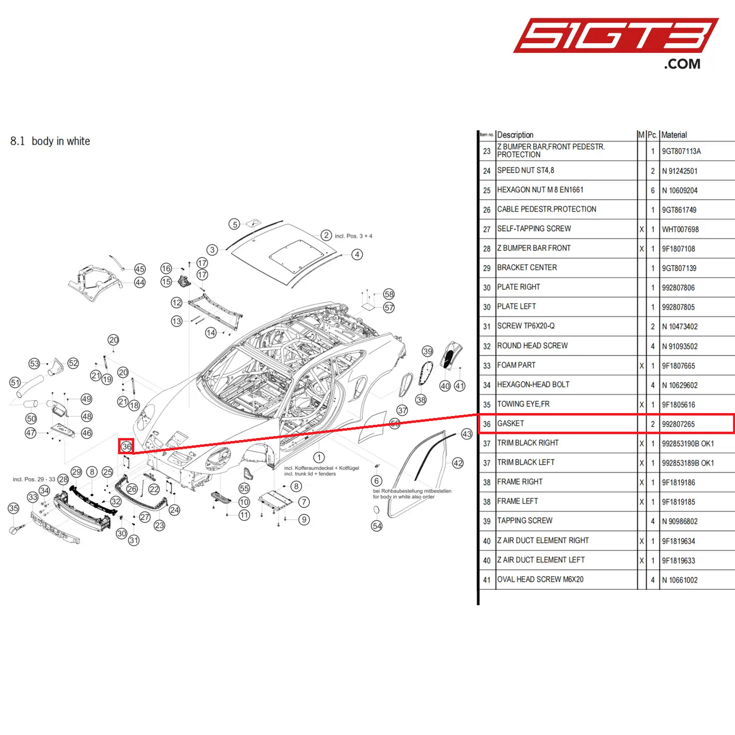 GASKET - 992807265 [PORSCHE 911 GT3 Cup Type 992]