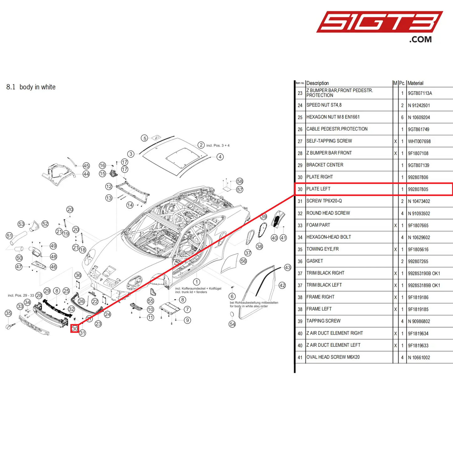 PLATE LEFT - 992807805 [PORSCHE 911 GT3 Cup Type 992]