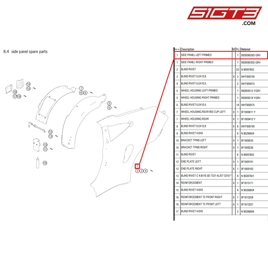 SIDE PANEL LEFT PRIMED - 992809029D GRV [PORSCHE 911 GT3 Cup Type 992]