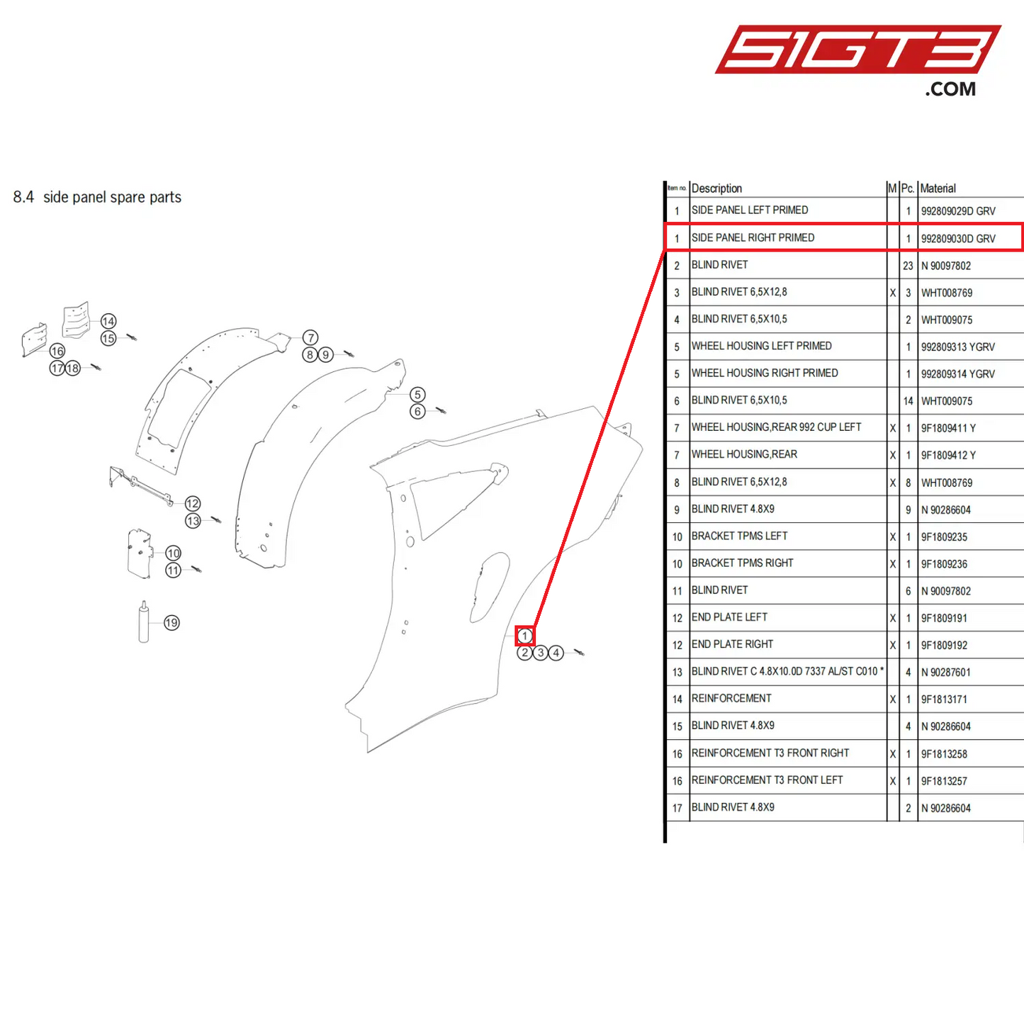 SIDE PANEL RIGHT PRIMED - 992809030D GRV [PORSCHE 911 GT3 Cup Type 992]