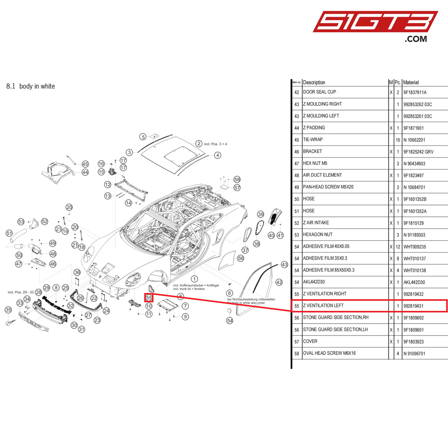 Z VENTILATION LEFT - 992819431 [PORSCHE 911 GT3 Cup Type 992]