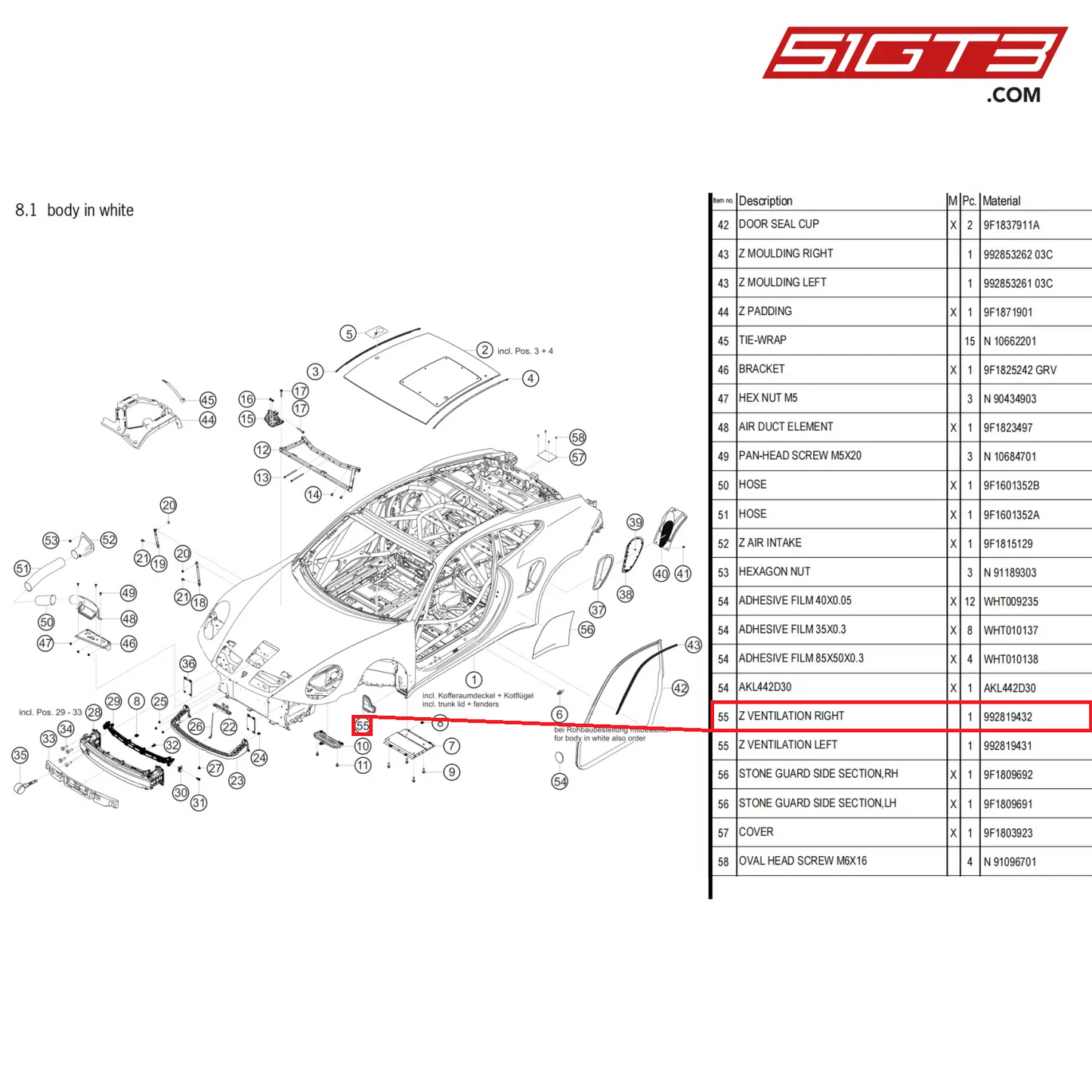 Z VENTILATION RIGHT - 992819432 [PORSCHE 992.1 GT3 Cup]