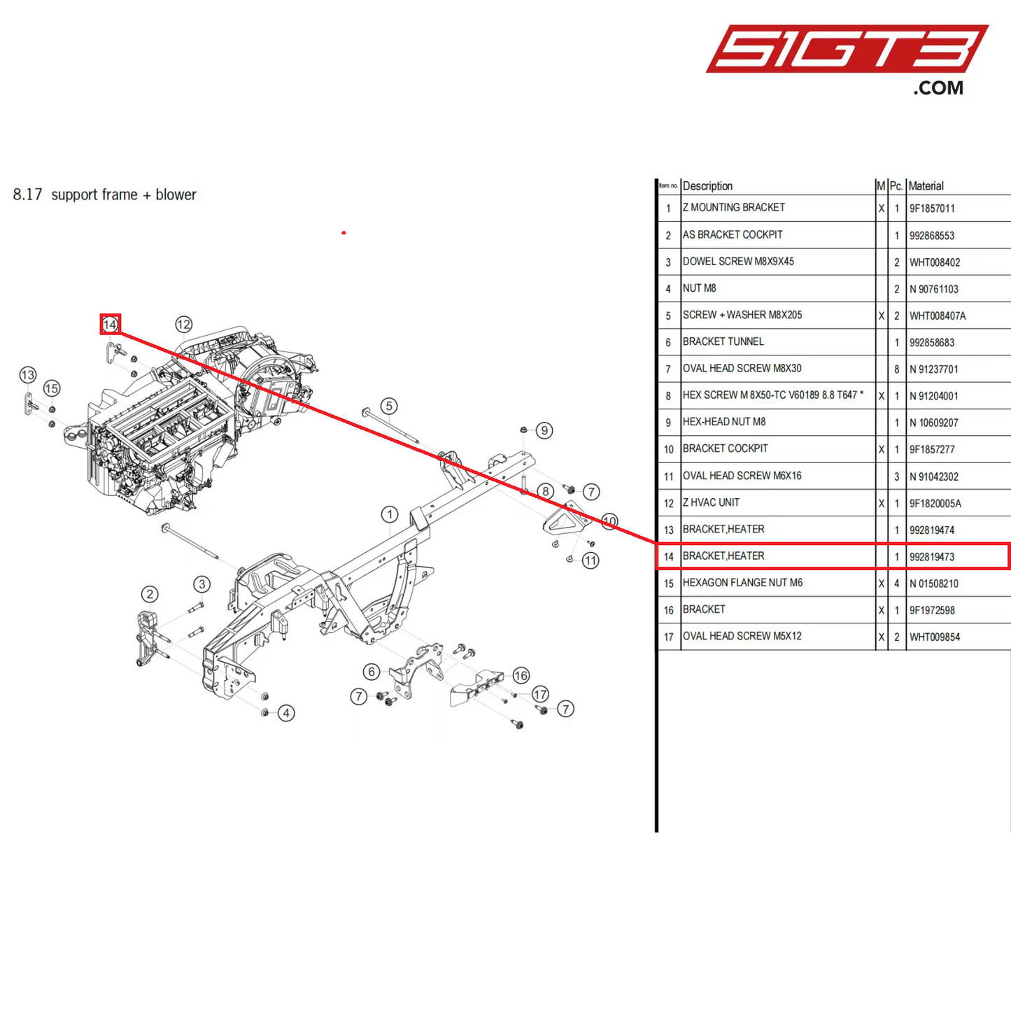 BRACKET,HEATER - 992819473 [PORSCHE 911 GT3 Cup Type 992]