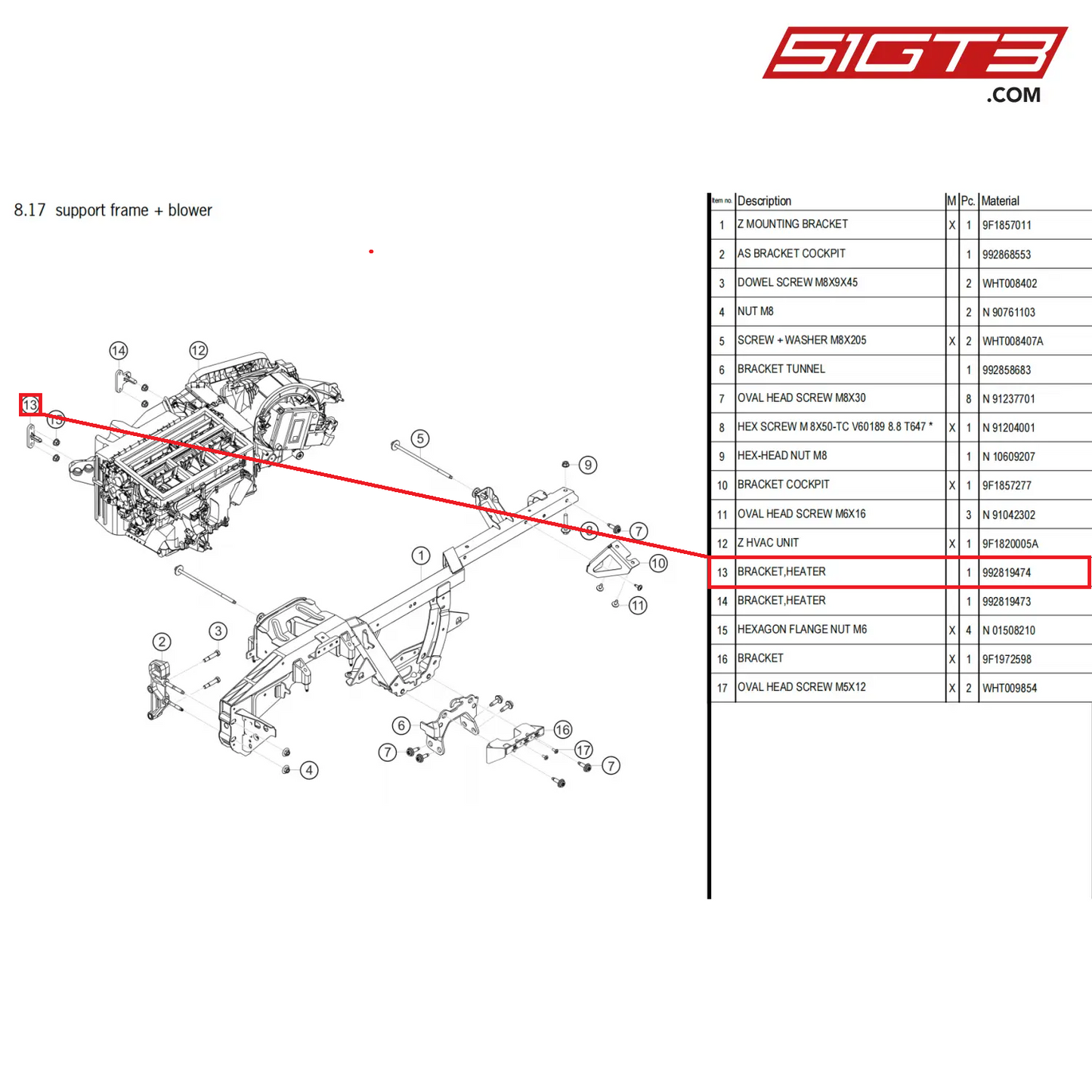 BRACKET,HEATER - 992819474 [PORSCHE 911 GT3 Cup Type 992]