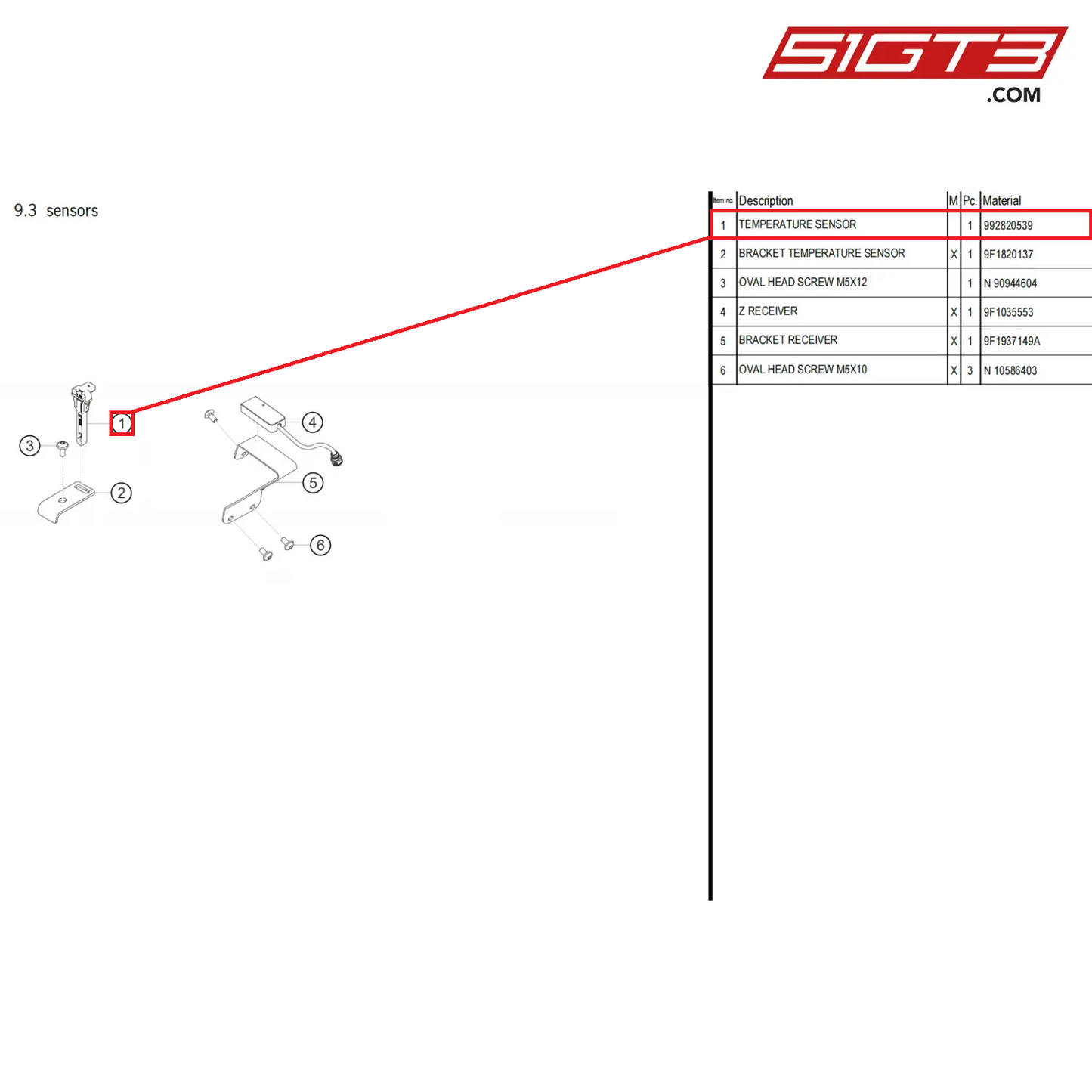 TEMPERATURE SENSOR - 992820539 [PORSCHE 911 GT3 Cup Type 992]