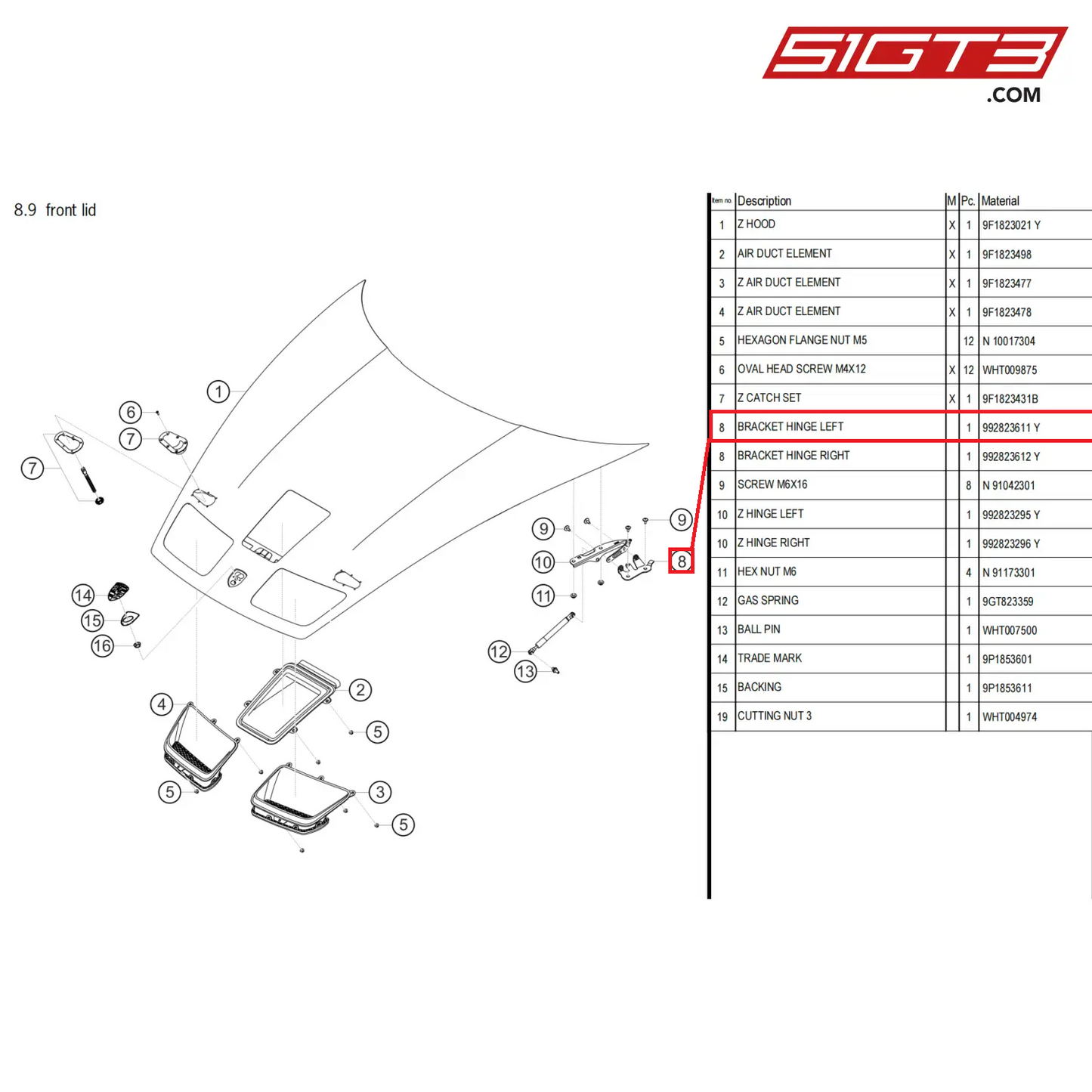 BRACKET HINGE LEFT - 992823611 Y [PORSCHE 911 GT3 Cup Type 992]