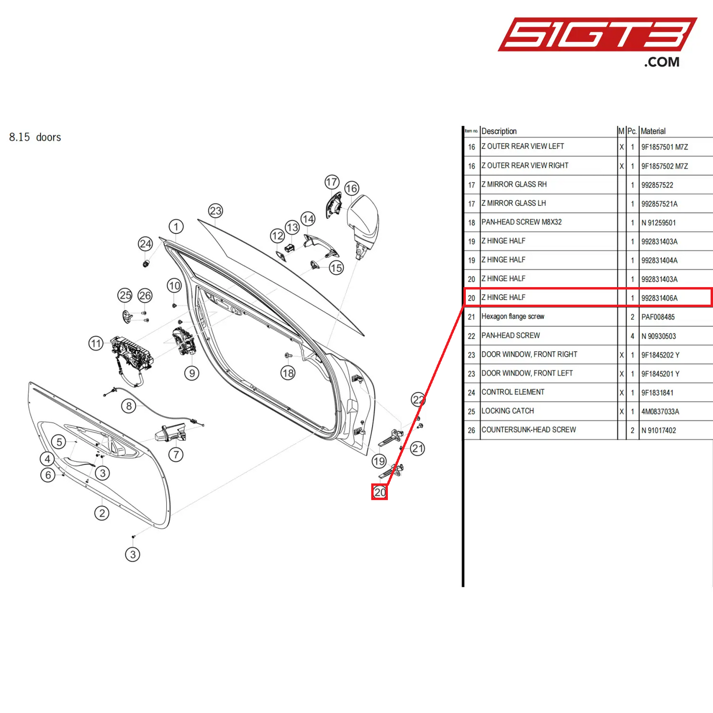 Z HINGE HALF - 992831406A [PORSCHE 911 GT3 Cup Type 992]