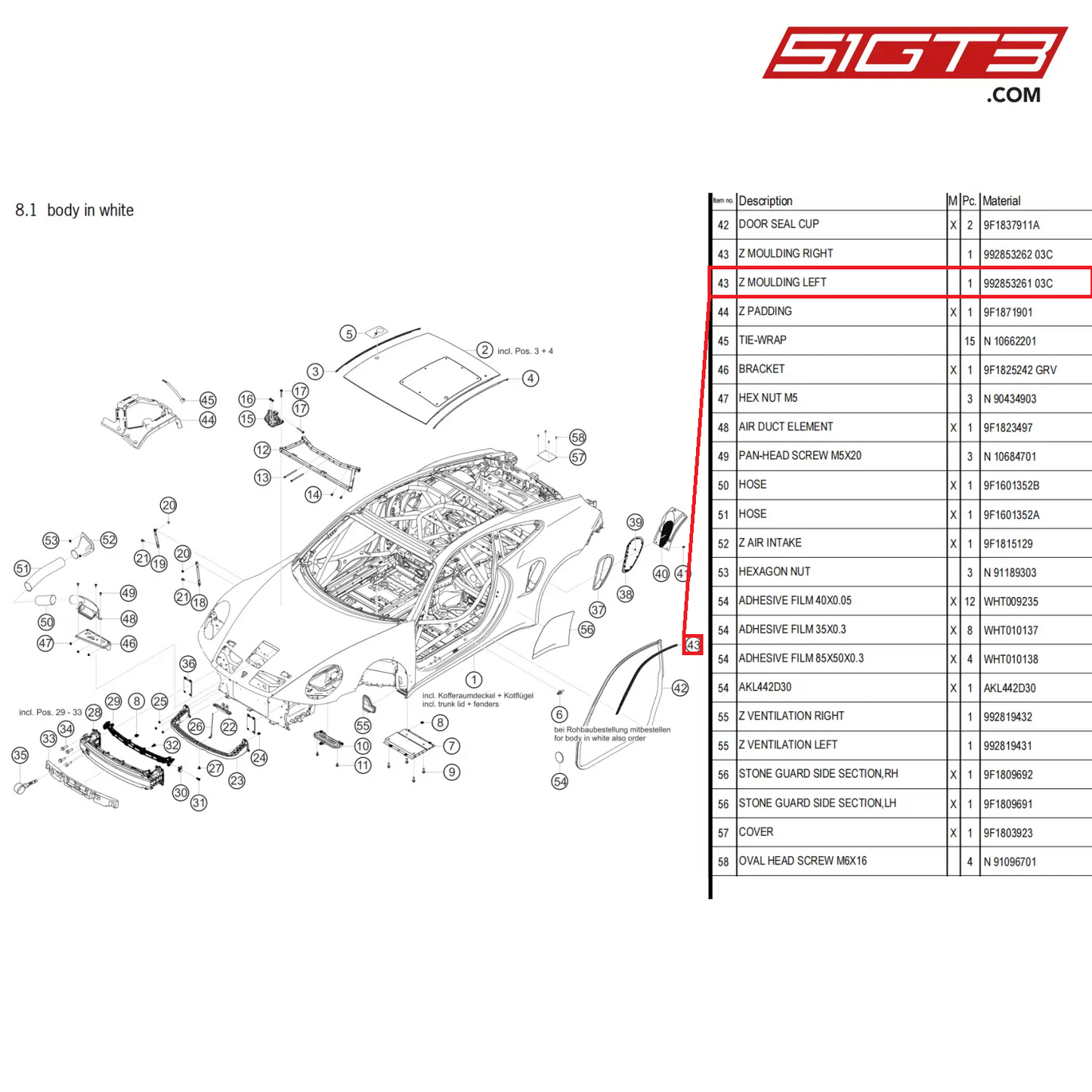 Z MOULDING LEFT - 992853261  03C [PORSCHE 911 GT3 Cup Type 992]