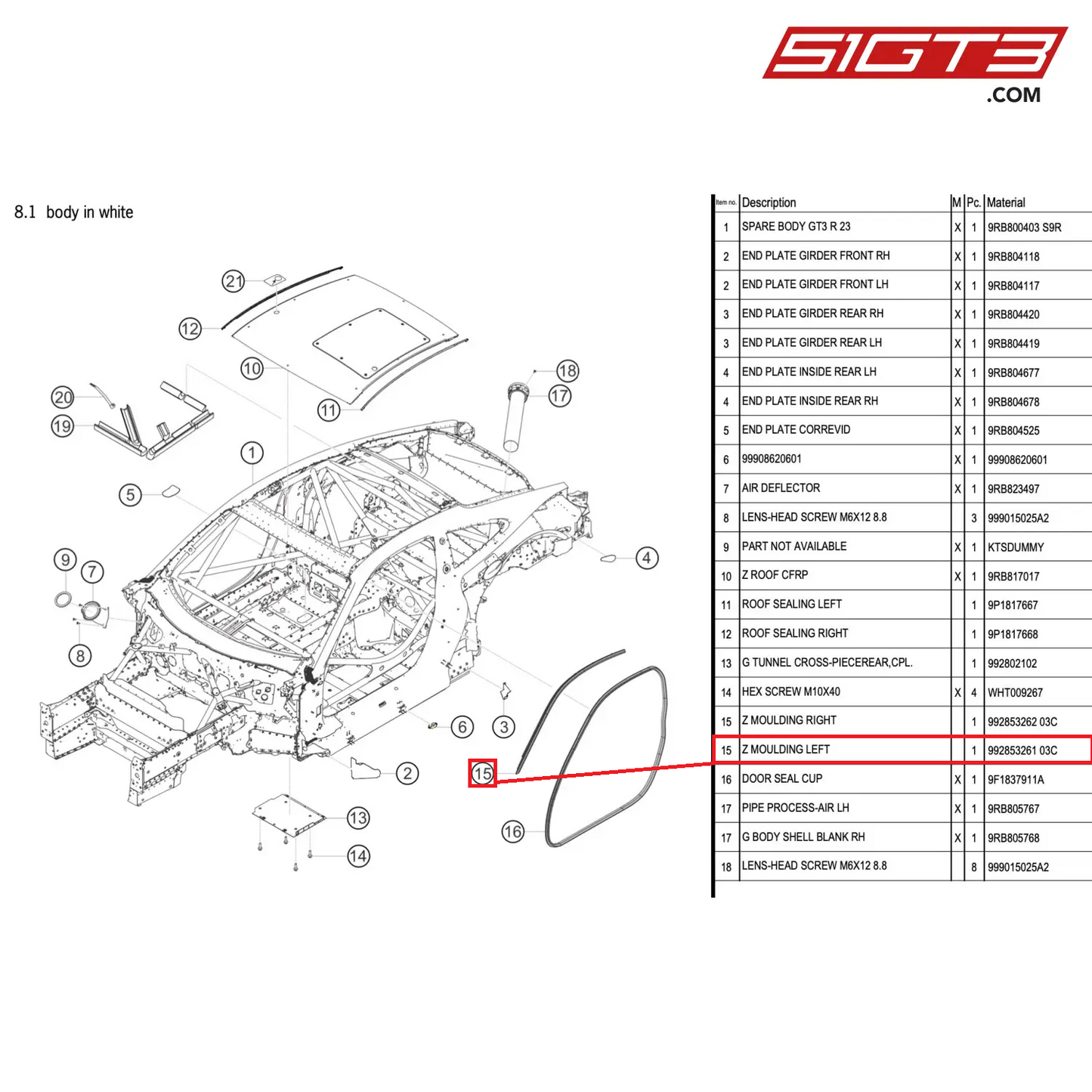 Z MOULDING LEFT - 992853261  03C [PORSCHE 992.1 GT3 R]