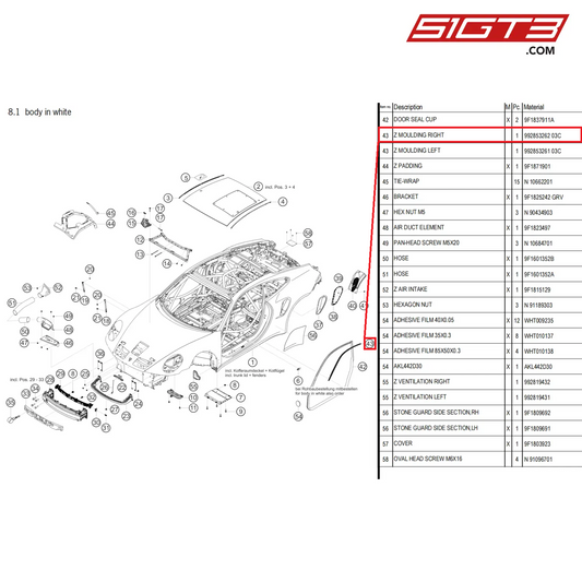 Z MOULDING RIGHT - 992853262  03C [PORSCHE 992.1 GT3 Cup]