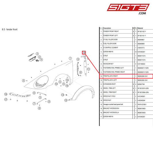 トリムピラーA右 - 992853266 OK1 [ポルシェ992.1 GT3カップ]