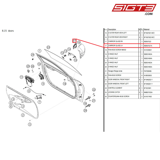 Z MIRROR GLASS LH - 992857521A [PORSCHE 992.1 GT3 Cup]