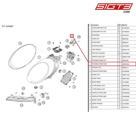 QUADRO DE RETENÇÃO DIREITO - 992941046A [PORSCHE 992.1 GT3 Cup]