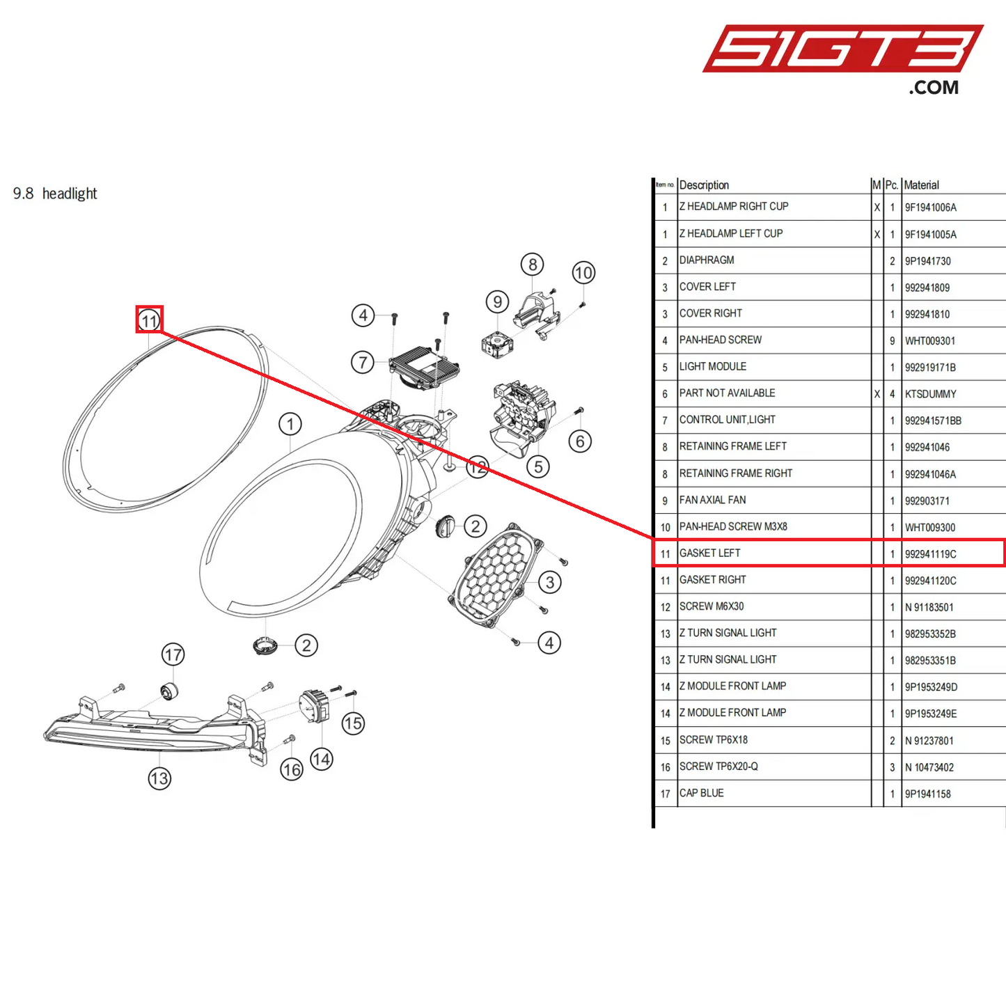 GASKET LEFT - 992941119C [PORSCHE 911 GT3 Cup Type 992]