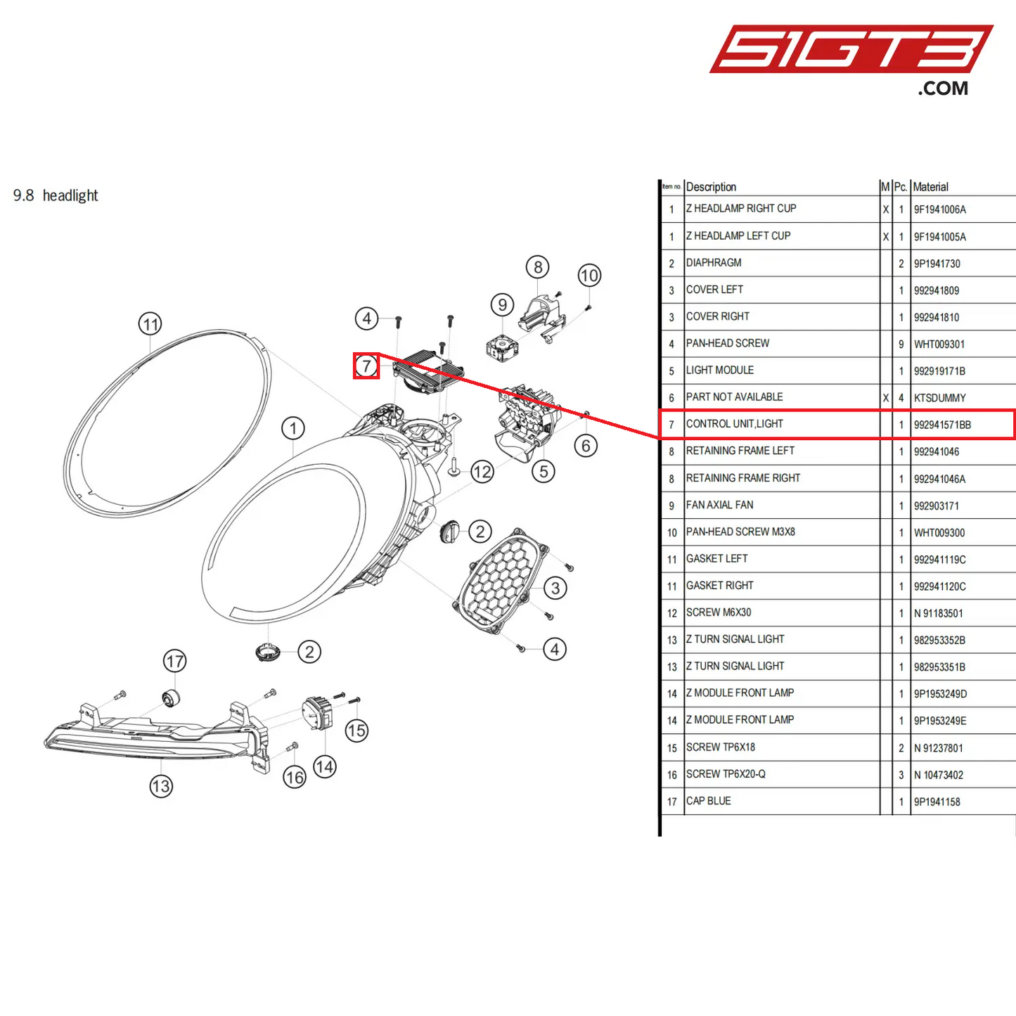 CONTROL UNIT,LIGHT - 992941571BB [PORSCHE 911 GT3 Cup Type 992]