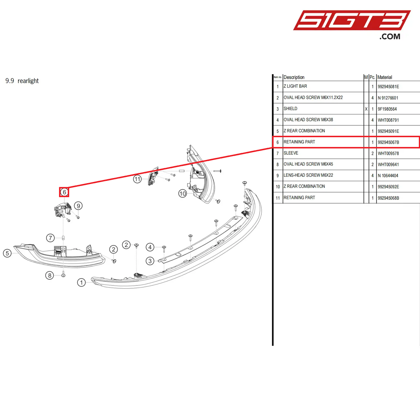 RETAINING PART - 992945067B [PORSCHE 911 GT3 Cup Type 992]