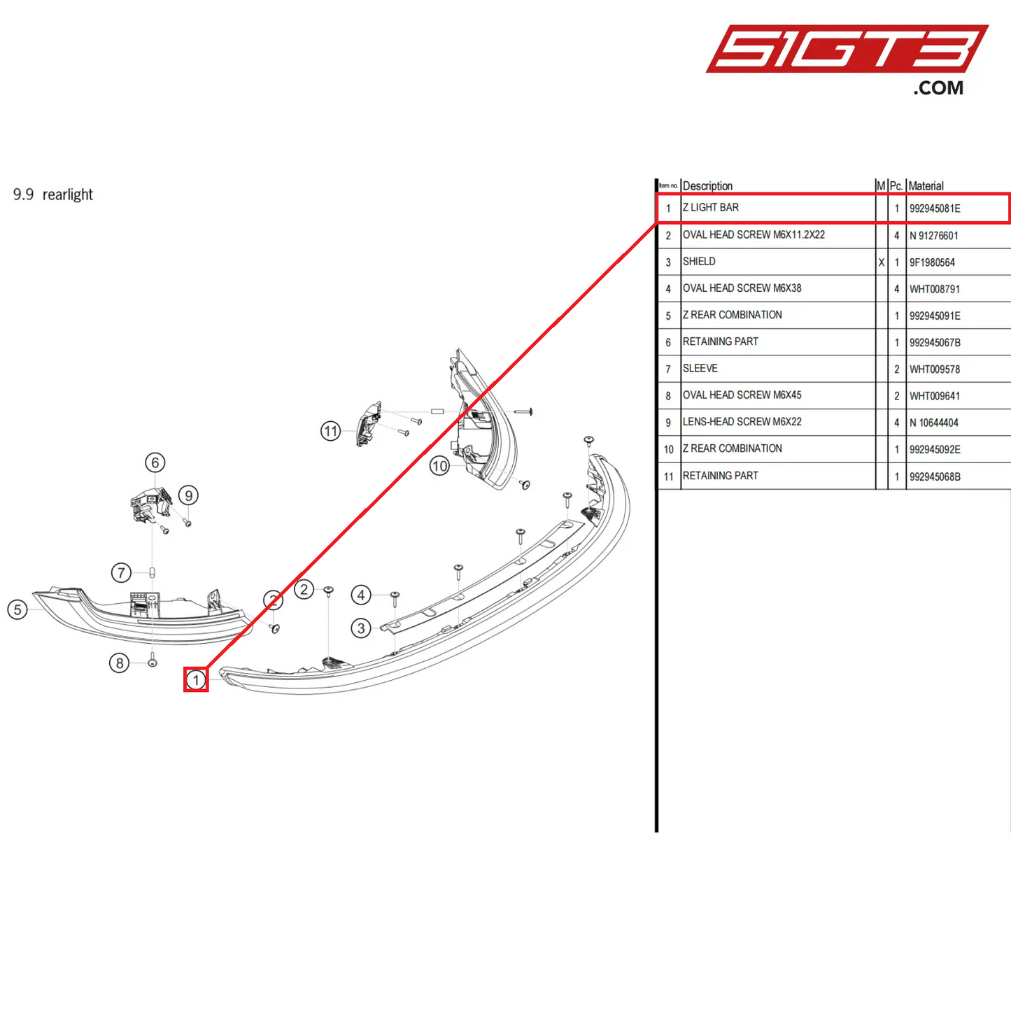 Z LIGHT BAR - 992945081E [PORSCHE 911 GT3 Cup Type 992]