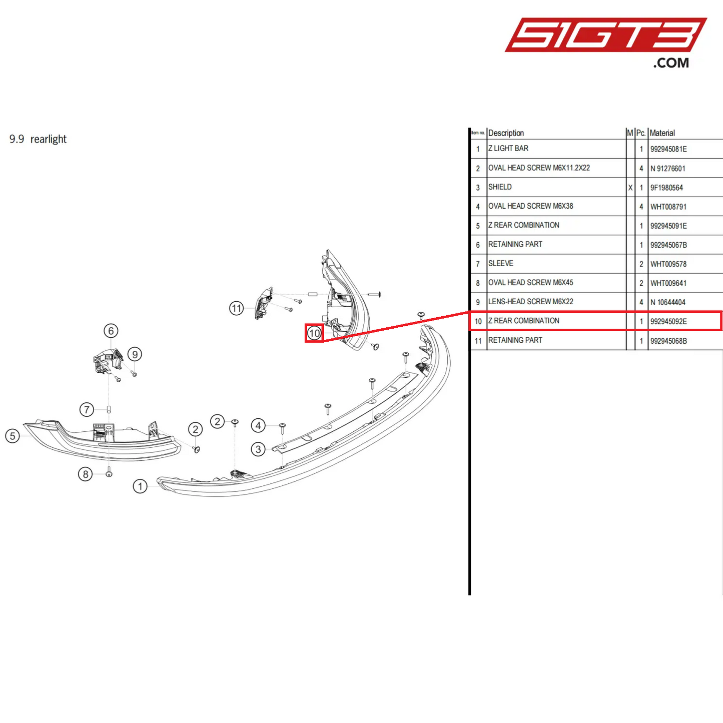 Z REAR COMBINATION - 992945092E [PORSCHE 911 GT3 Cup Type 992]